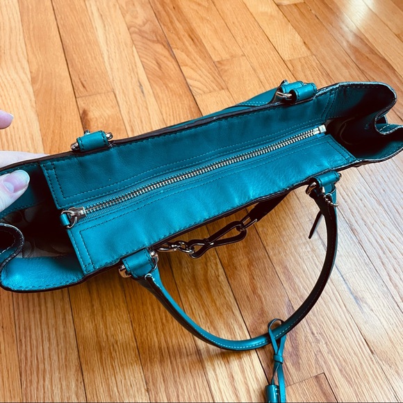 Coach Teal Blue Leather Shoulder Bag Purse - Picture 6 of 6